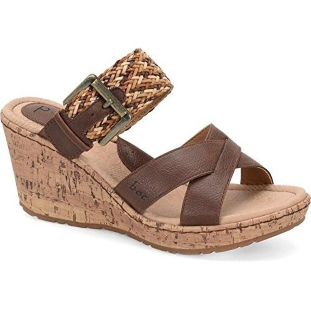 BOC Born Izabel Cork Wedge Sandals Brown Comfort Slip On Casual Womens 11